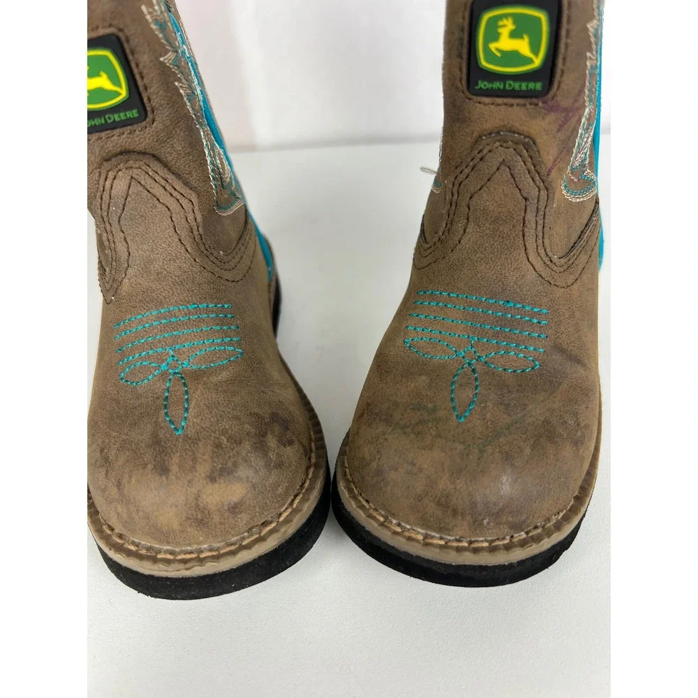 John‎ Deere Infants Brown Turquoise Western Cowboy Boots JD1032 Size SM